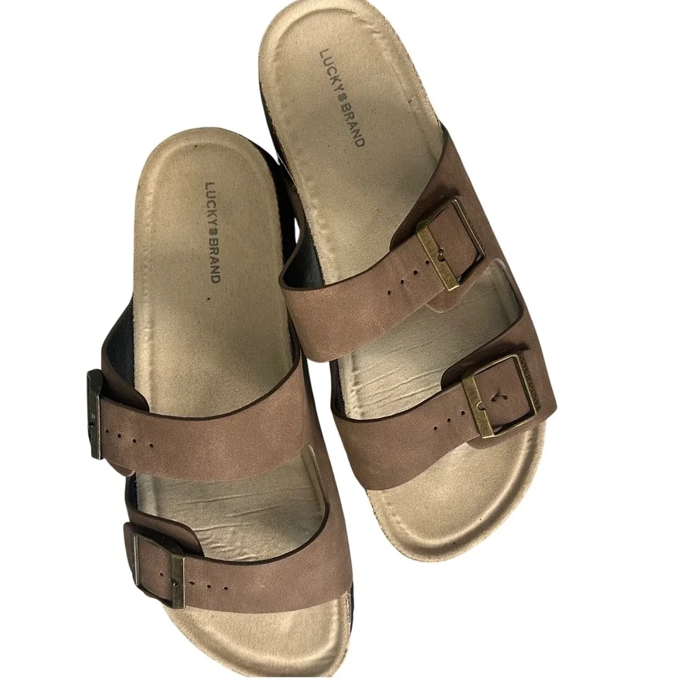 Lucky Brand‎ Sandals Slides Buckle Detail Comfort Casual Brown Mens Size 11